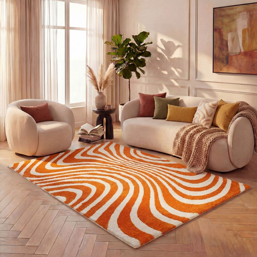 Joli Wavy Stripes Orange & White Rug | Rectangular | 80x150cm − 200x290cm The Rugs