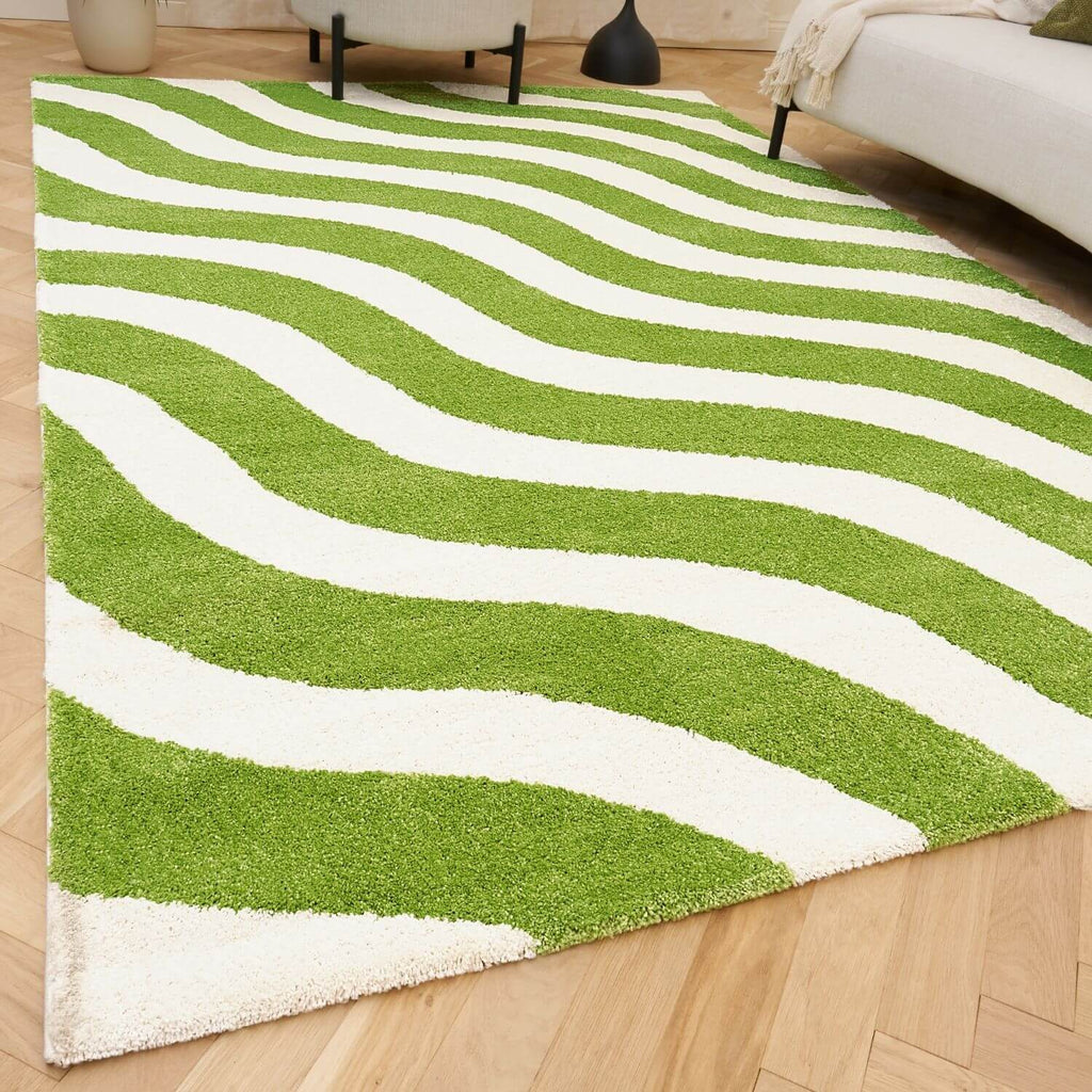 Joli Wave Green & White Rug | Rectangular | 80x150cm − 200x290cm The Rugs