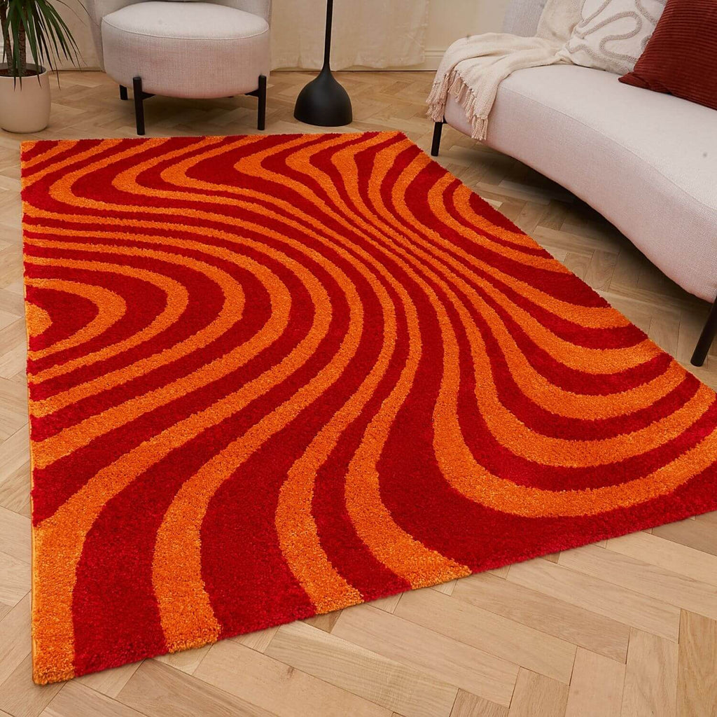 Joli Wavy Stripes Red & Orange Rug | Rectangular | 80x150cm − 200x290cm The Rugs