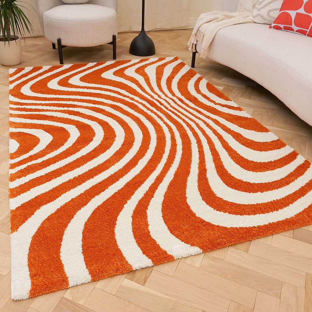 Joli Wavy Stripes Orange & White Rug | Rectangular | 80x150cm − 200x290cm The Rugs