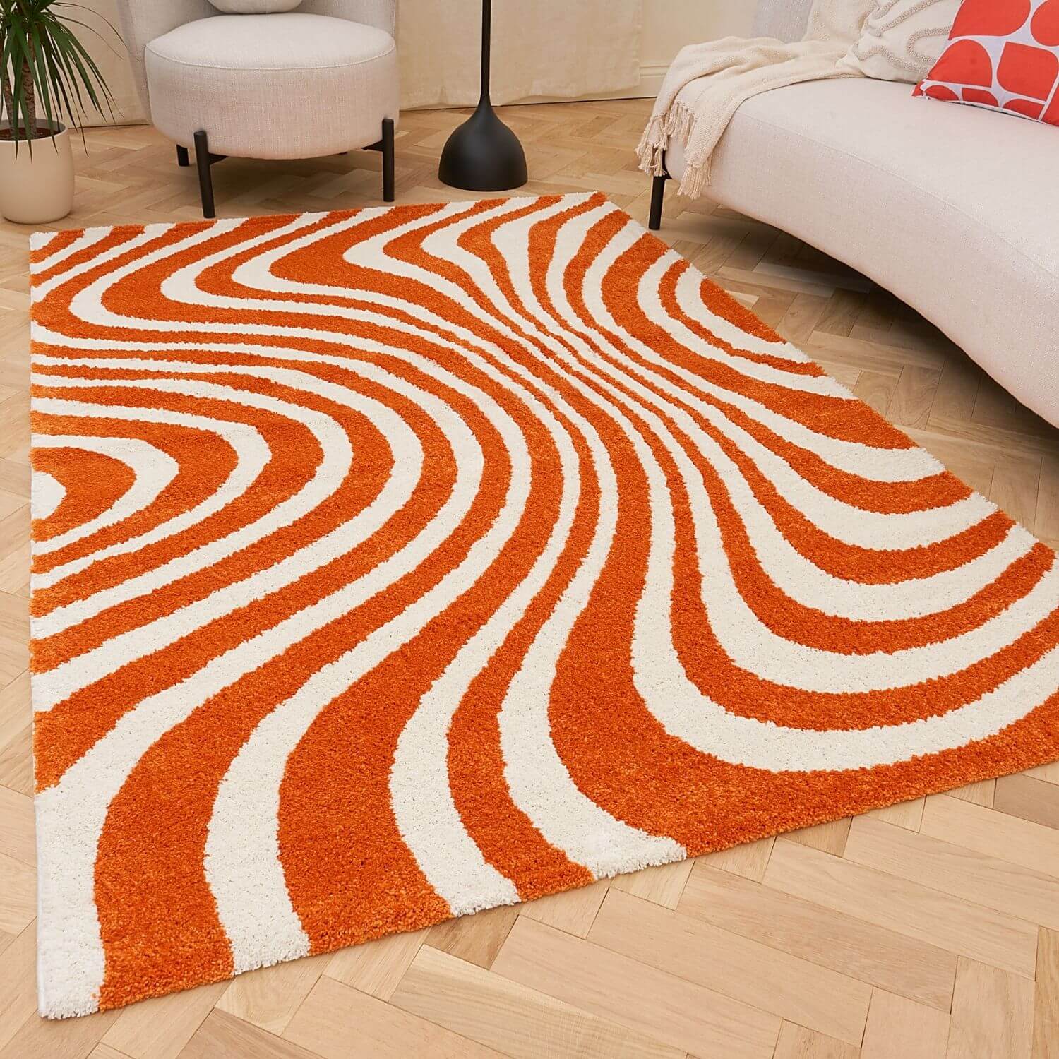 Joli Wavy Stripes Orange & White Rug | Rectangular | 80x150cm − 200x290cm The Rugs