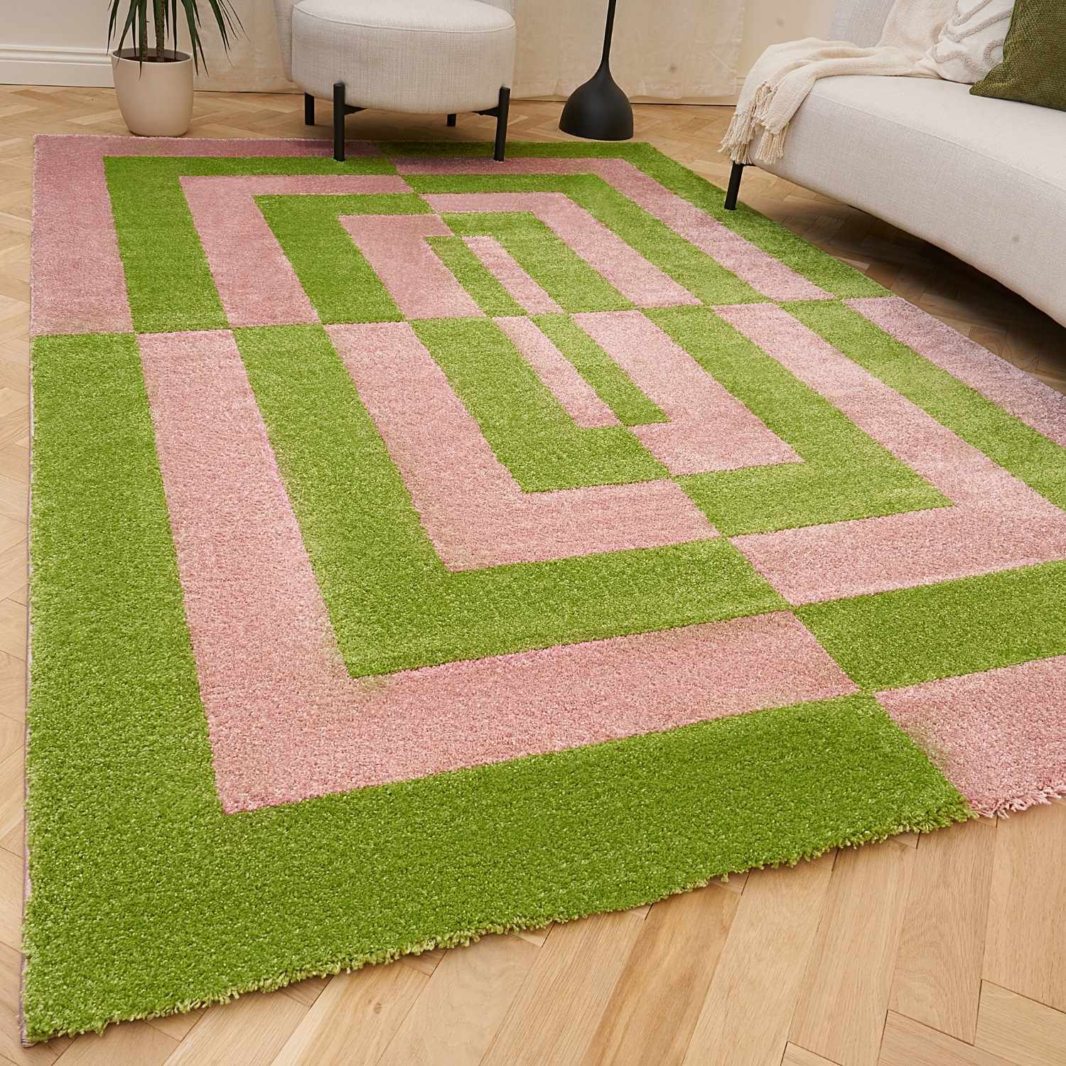 Joli Geometric Green & Pink Rug | Rectangular | 80x150cm − 200x290cm The Rugs