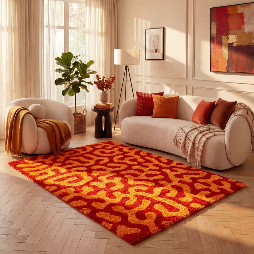 Joli Red & Orange Doodle Rug | Rectangular | 80x150cm − 200x290cm The Rugs