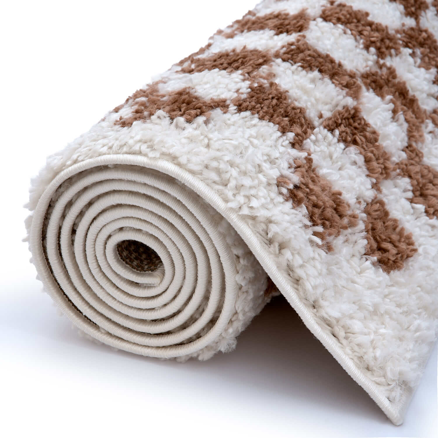 Moodi Shaggy White/Brown Pixelate Rug | Rectangular | Round The Rugs