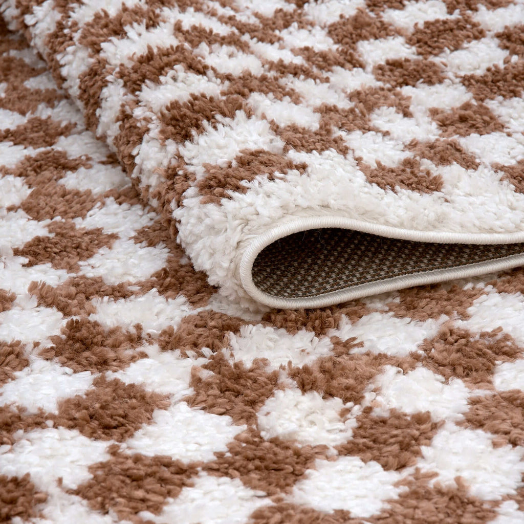 Moodi Shaggy White/Brown Pixelate Rug | Rectangular | Round The Rugs