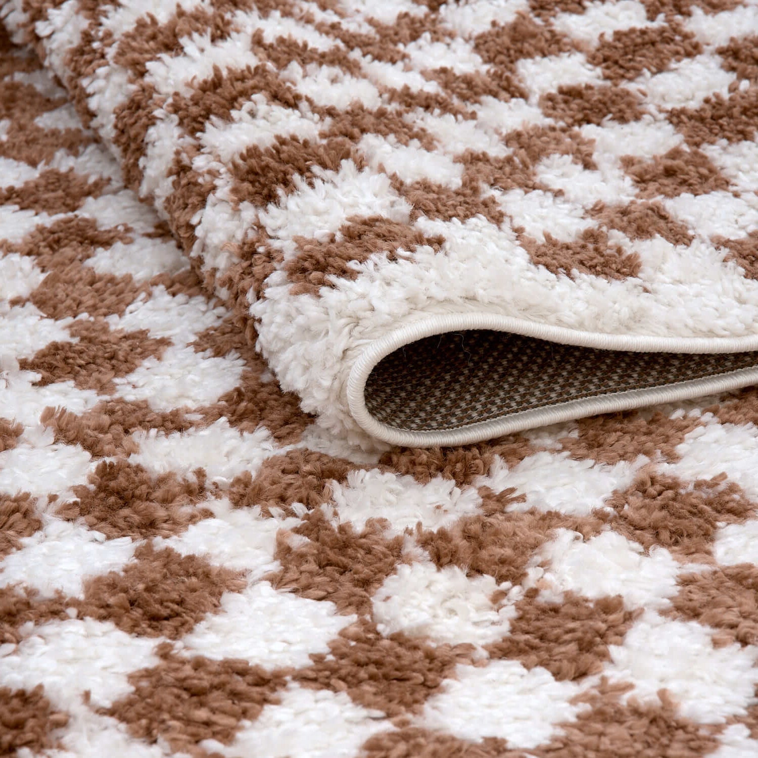 Moodi Shaggy White/Brown Pixelate Rug | Rectangular | Round The Rugs