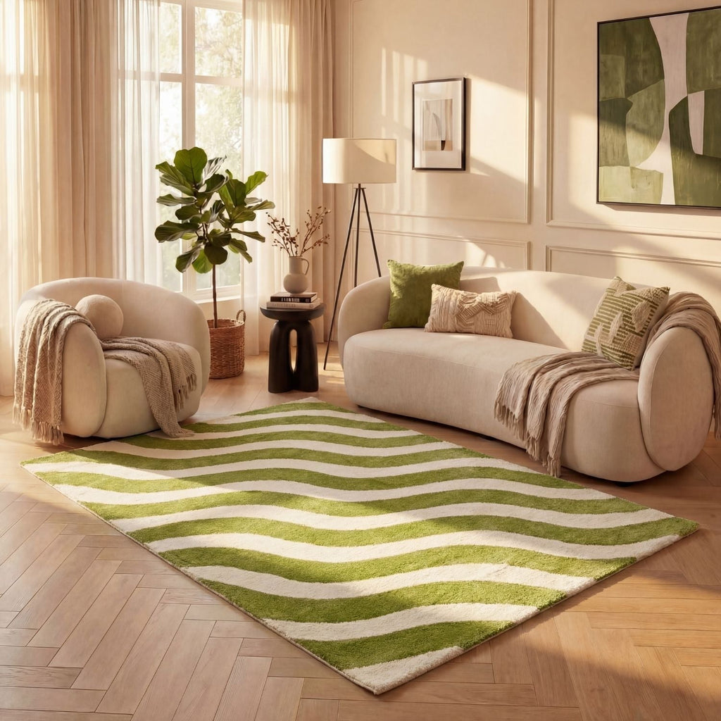 Joli Wave Green & White Rug | Rectangular | 80x150cm − 200x290cm The Rugs