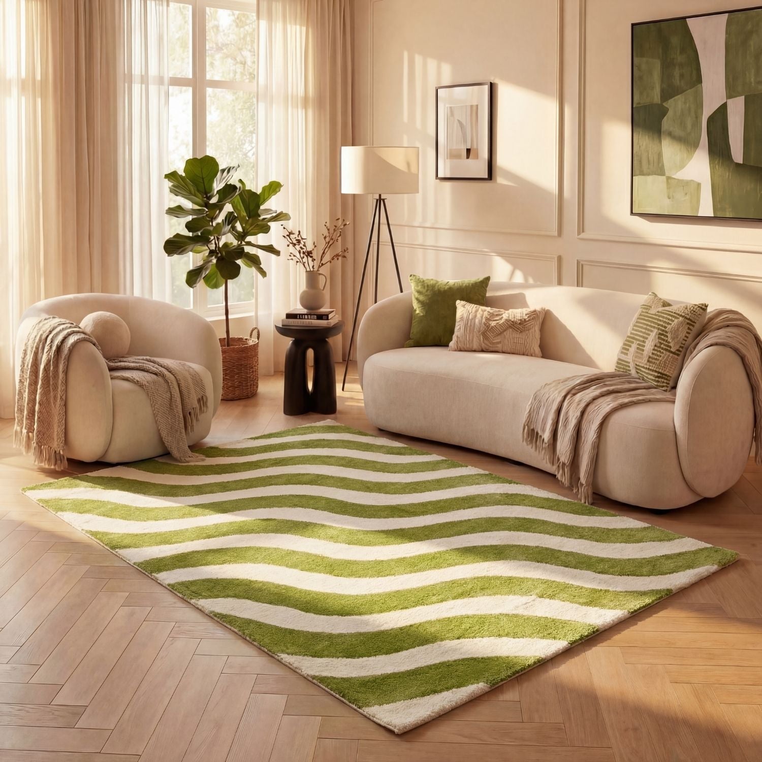 Joli Wave Green & White Rug | Rectangular | 80x150cm − 200x290cm The Rugs