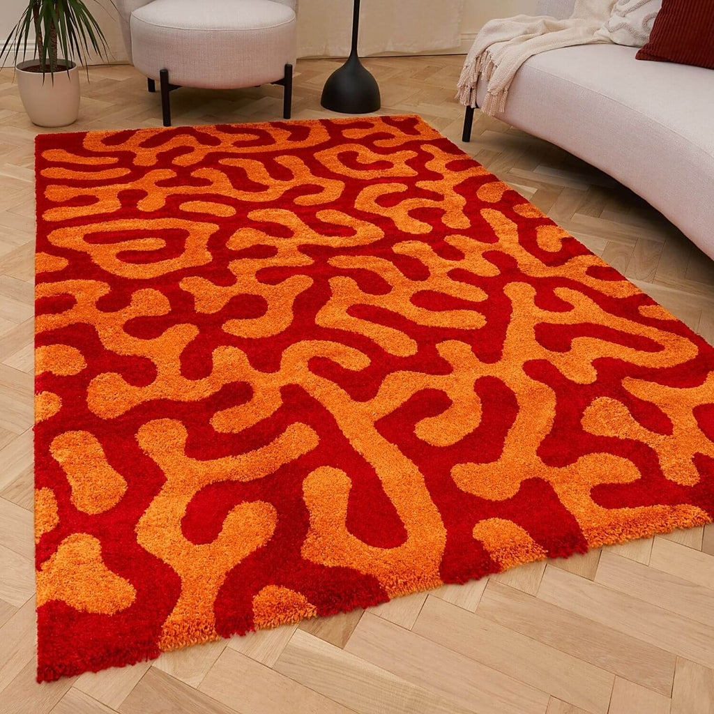Joli Red & Orange Doodle Rug | Rectangular | 80x150cm − 200x290cm The Rugs
