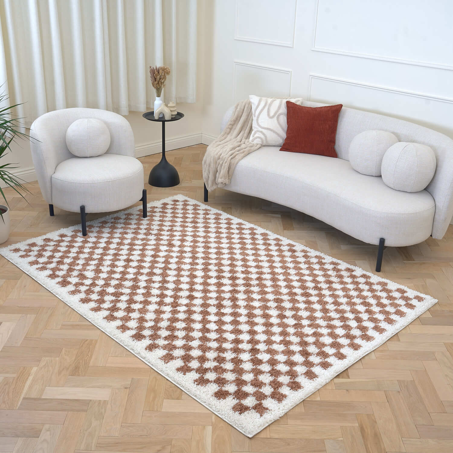 Moodi Shaggy White/Brown Pixelate Rug | Rectangular | Round The Rugs