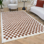 Moodi Shaggy White/Brown Pixelate Rug | Rectangular | Round The Rugs