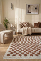 Moodi Shaggy White/Brown Pixelate Rug | Rectangular | Round The Rugs