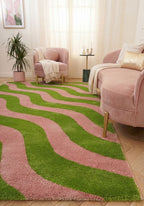 Joli Wave Green & Pink Rug | Rectangular | 80x150cm − 200x290cm The Rugs