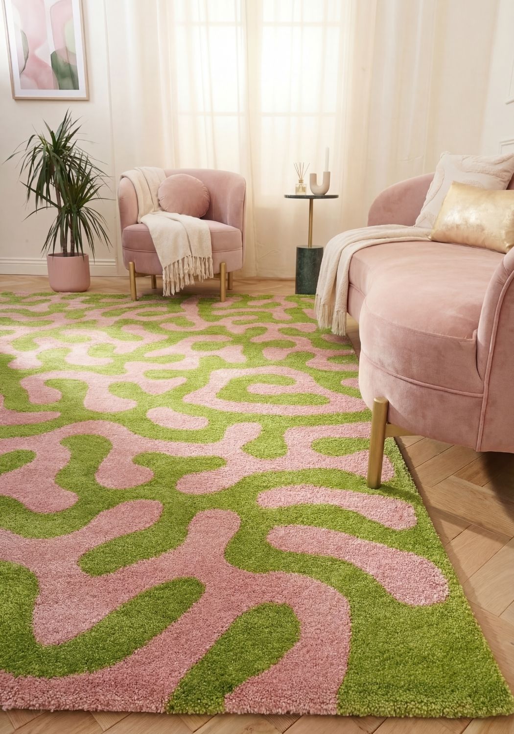Joli Green & Pink Doodle Rug | Rectangular | 80x150cm − 200x290cm The Rugs