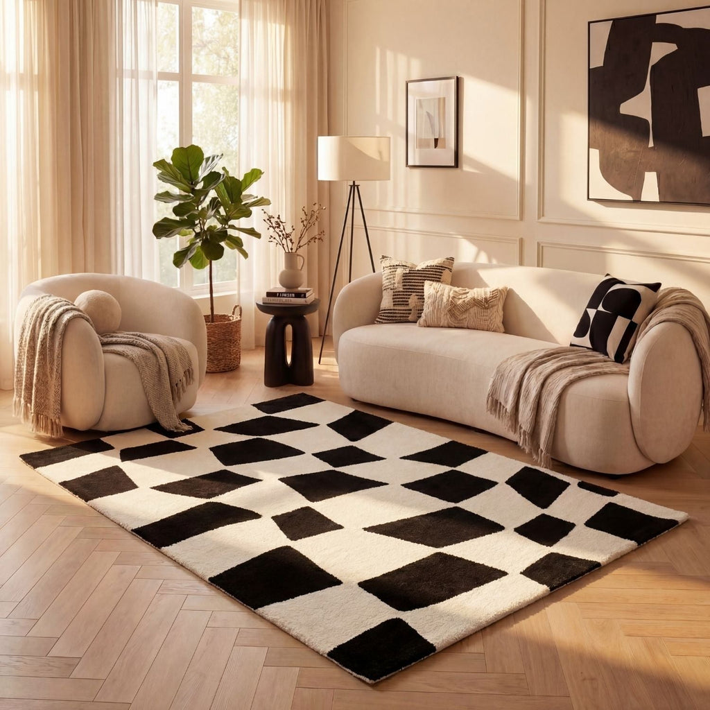 Joli Checkered Black & White Rug | Rectangular | 80x150cm − 200x290cm The Rugs