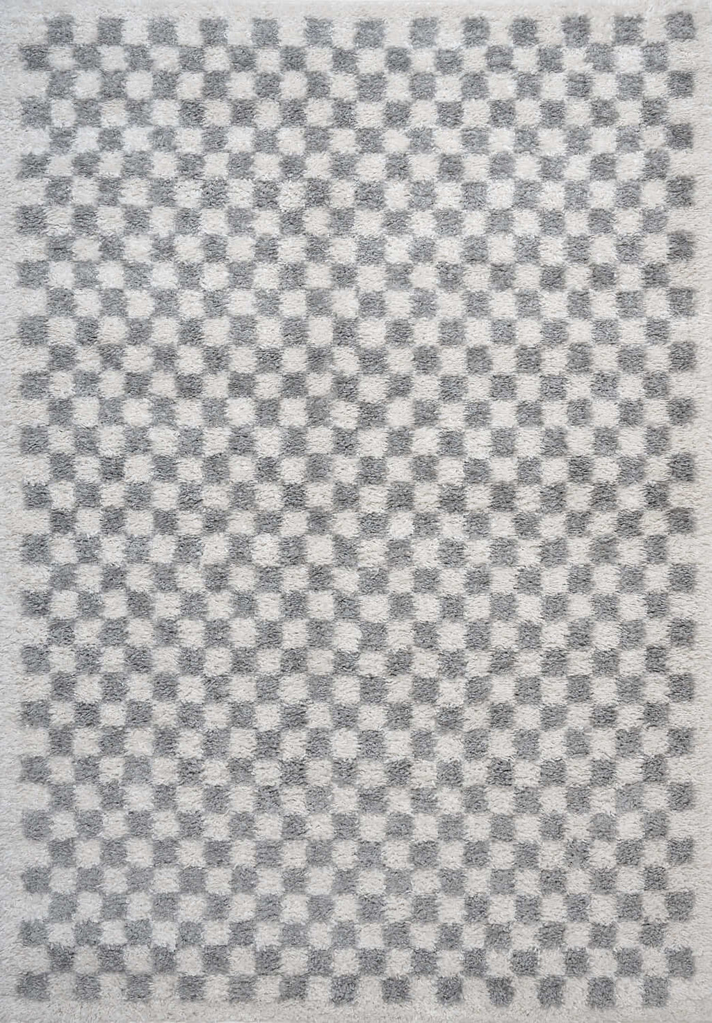 Moodi Shaggy Grey Checkered Rug | Rectangular | Round The Rugs