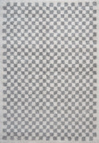 Moodi Shaggy Grey Checkered Rug | Rectangular | Round The Rugs