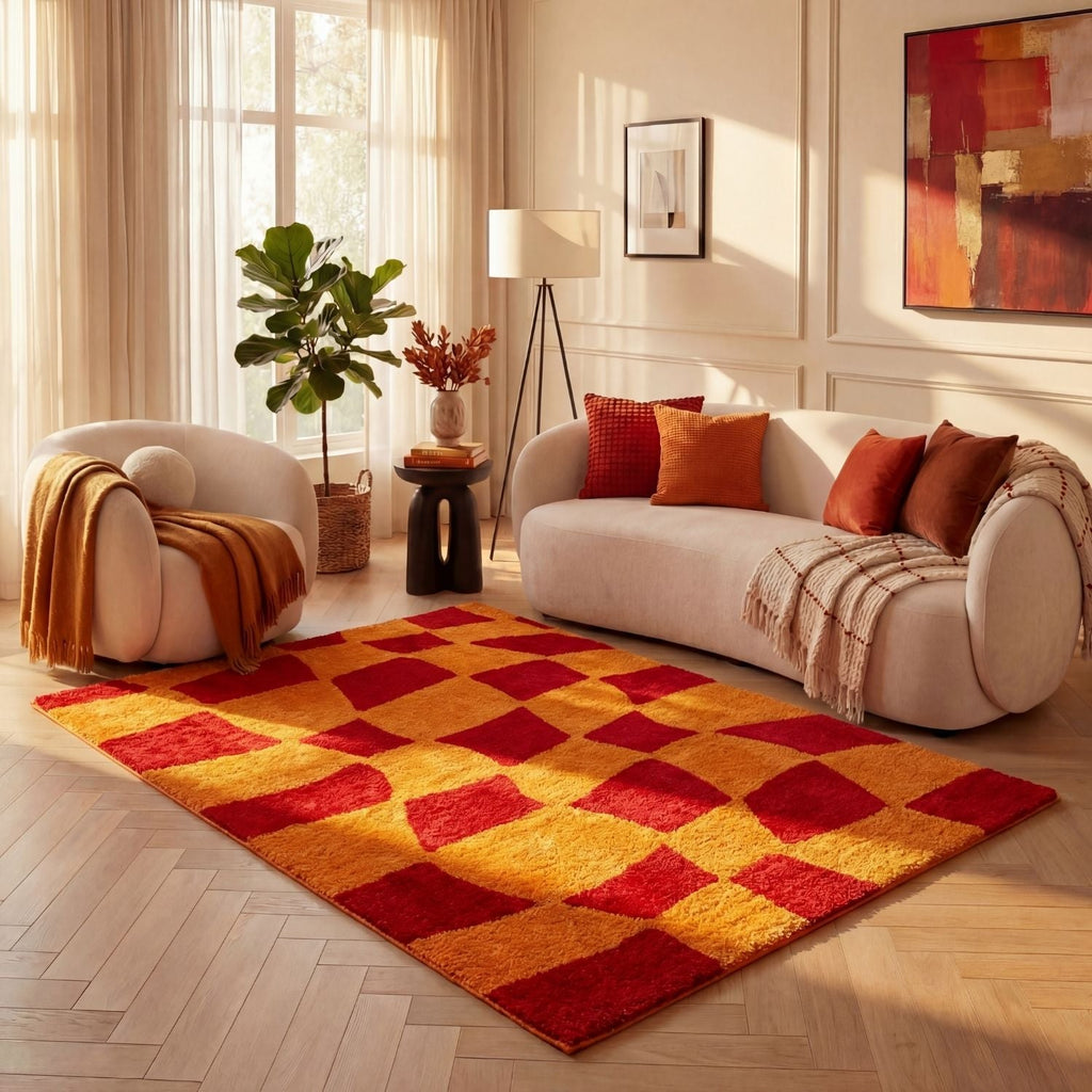 Joli Checkered Red & Orange Rug | Rectangular | 80x150cm − 200x290cm The Rugs