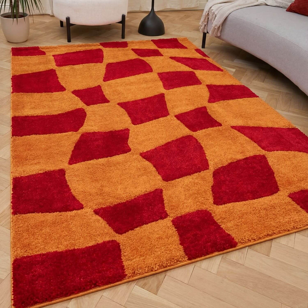 Joli Checkered Red & Orange Rug | Rectangular | 80x150cm − 200x290cm The Rugs