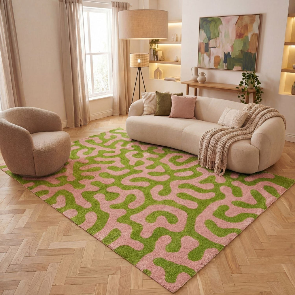 Joli Green & Pink Doodle Rug | Rectangular | 80x150cm − 200x290cm The Rugs