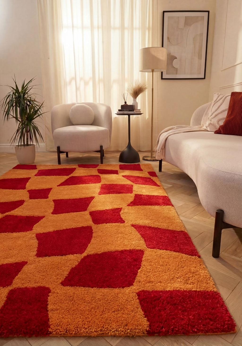 Joli Checkered Red & Orange Rug | Rectangular | 80x150cm − 200x290cm The Rugs