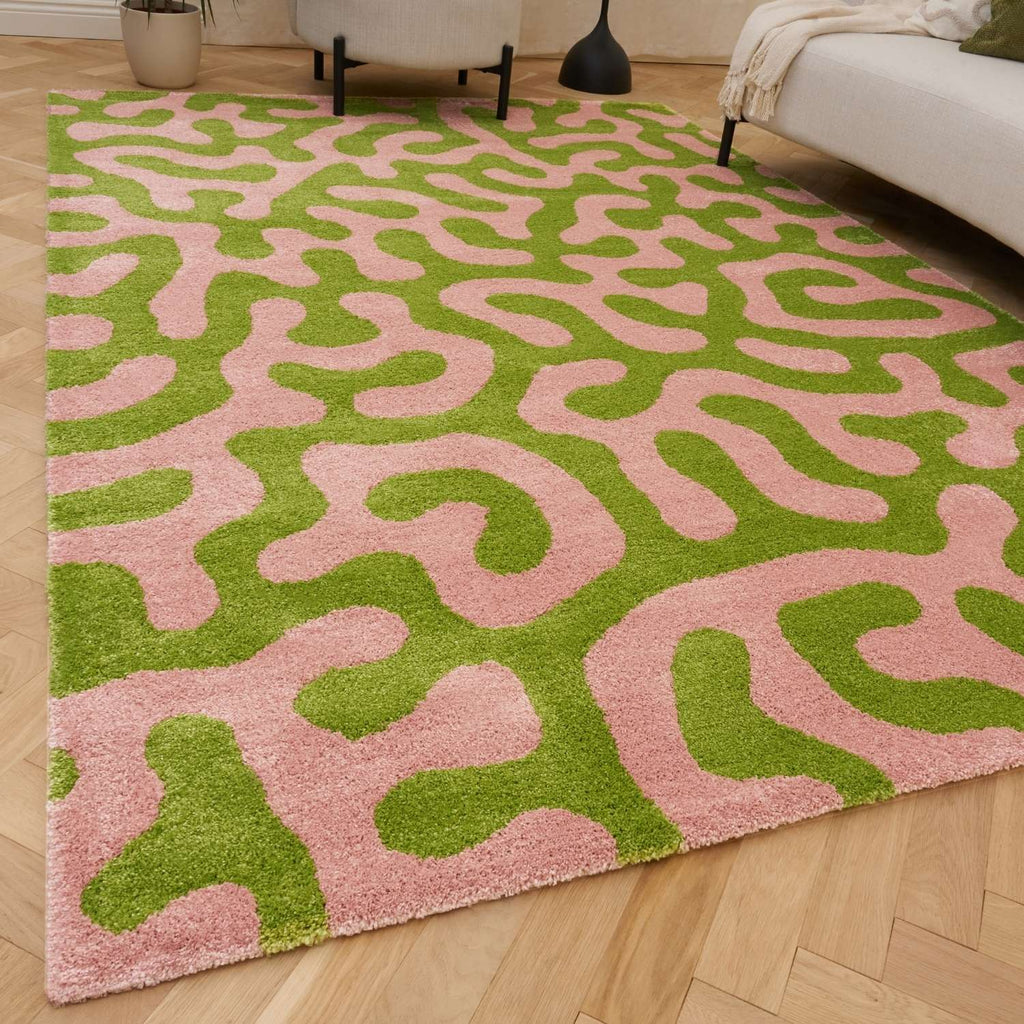 Joli Green & Pink Doodle Rug | Rectangular | 80x150cm − 200x290cm The Rugs