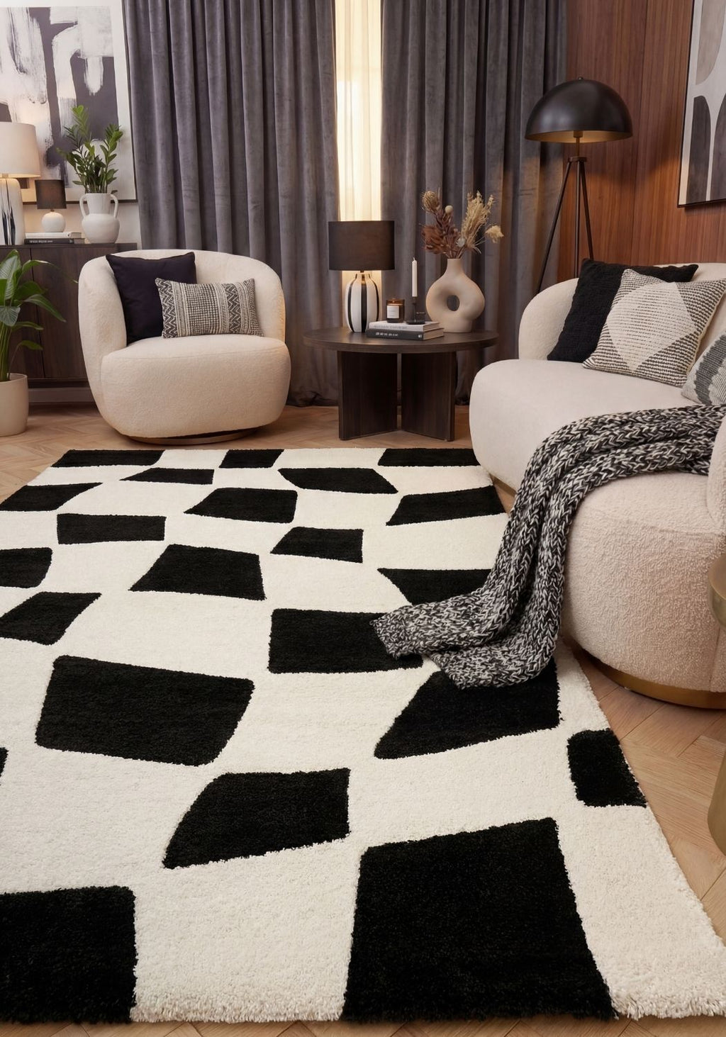 Joli Checkered Black & White Rug | Rectangular | 80x150cm − 200x290cm The Rugs