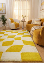 Joli Checkered Yellow & White Rug | Rectangular | 80x150cm − 200x290cm The Rugs