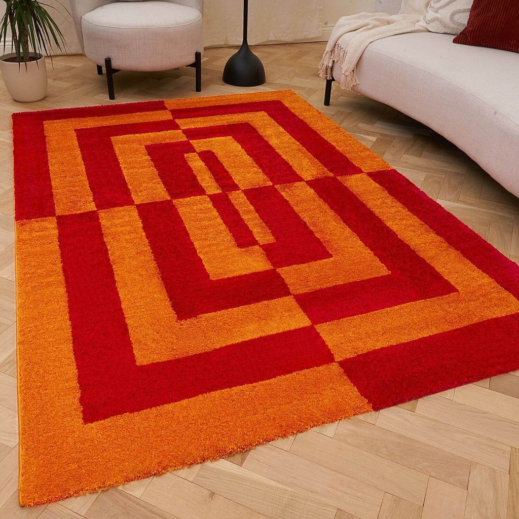 Joli Geometric Red & Orange Rug | Rectangular | 80x150cm − 200x290cm The Rugs