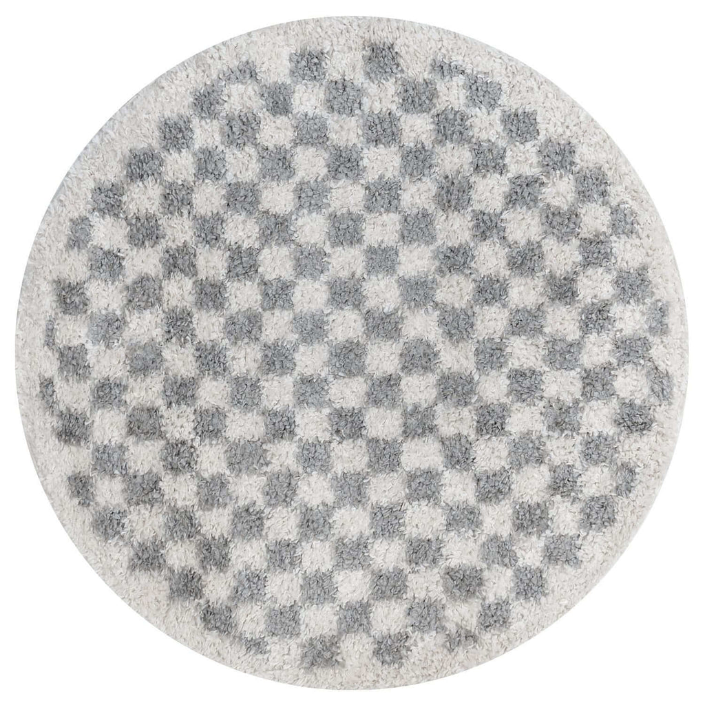 Moodi Shaggy Grey Checkered Rug | Rectangular | Round 120 cm Round The Rugs