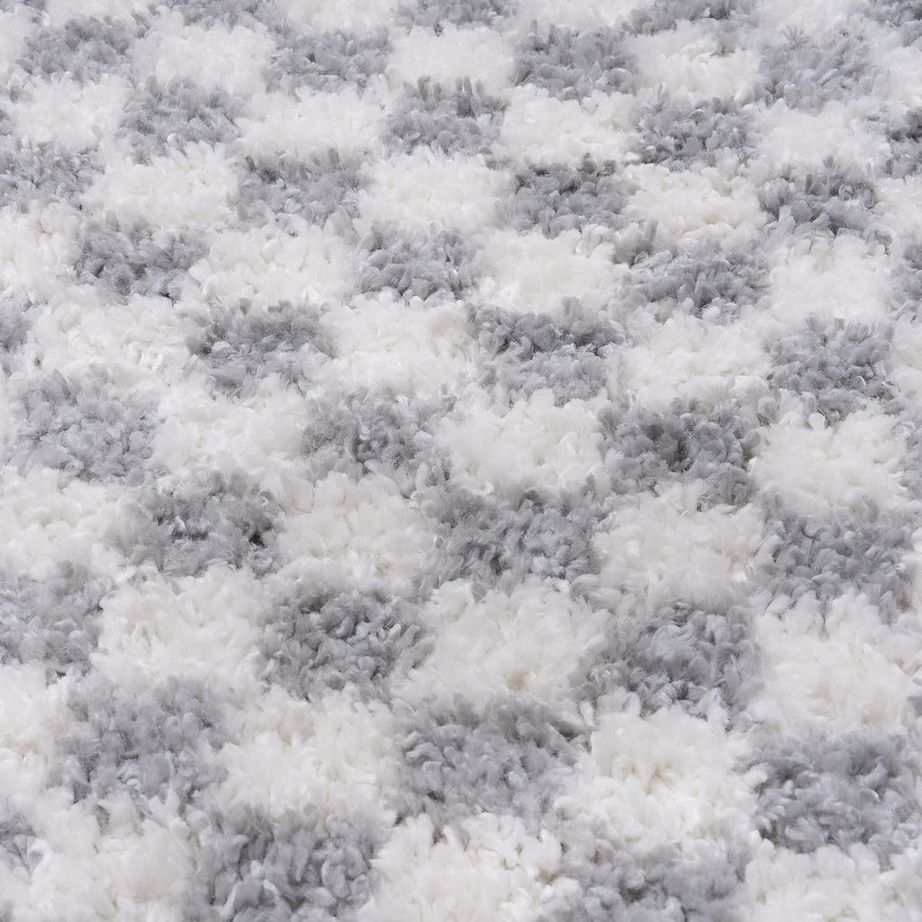 Moodi Shaggy Grey Checkered Rug | Rectangular | Round The Rugs