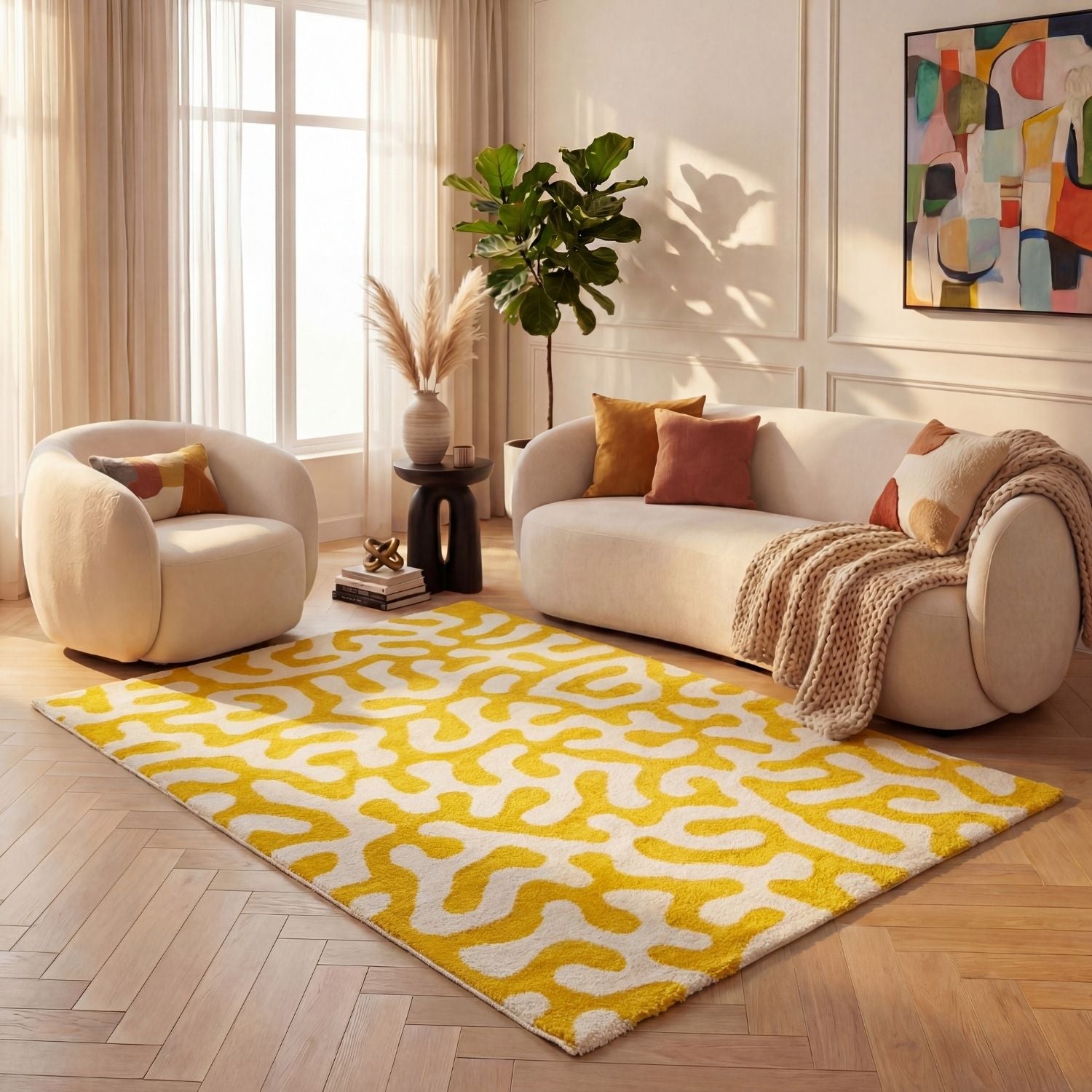 Joli Yellow & White Doodle Rug | Rectangular | 80x150cm − 200x290cm The Rugs