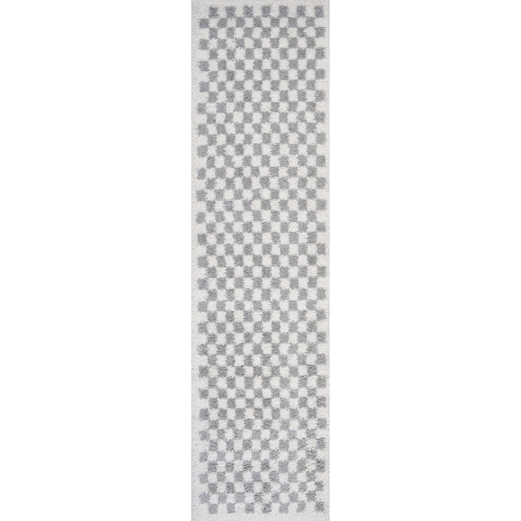 Moodi Shaggy Grey Checkered Rug | Rectangular | Round 80X300 cm The Rugs