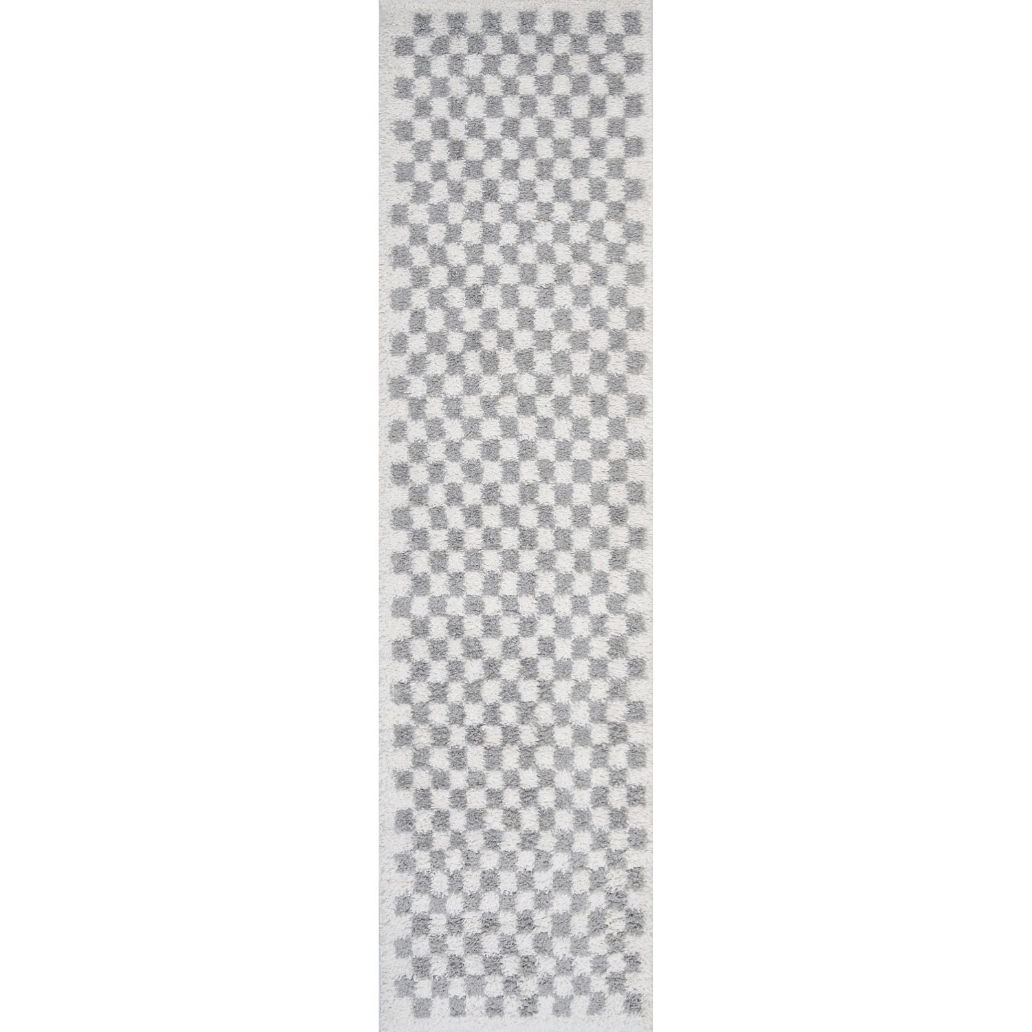 Moodi Shaggy Grey Checkered Rug | Rectangular | Round 80X300 cm The Rugs