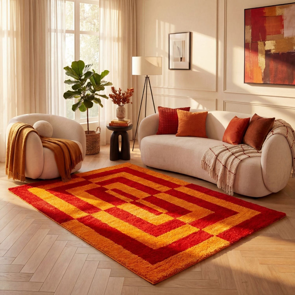 Joli Geometric Red & Orange Rug | Rectangular | 80x150cm − 200x290cm The Rugs
