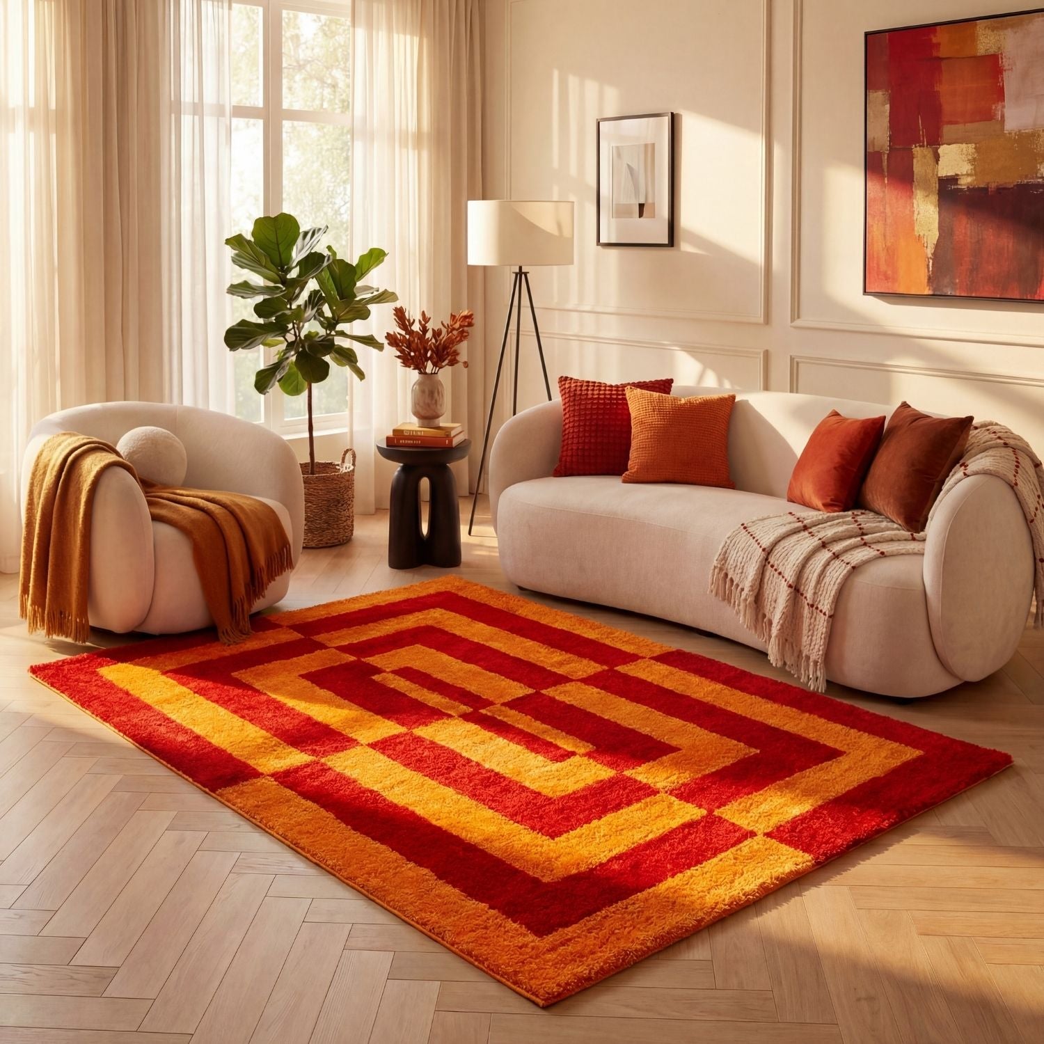 Joli Geometric Red & Orange Rug | Rectangular | 80x150cm − 200x290cm The Rugs