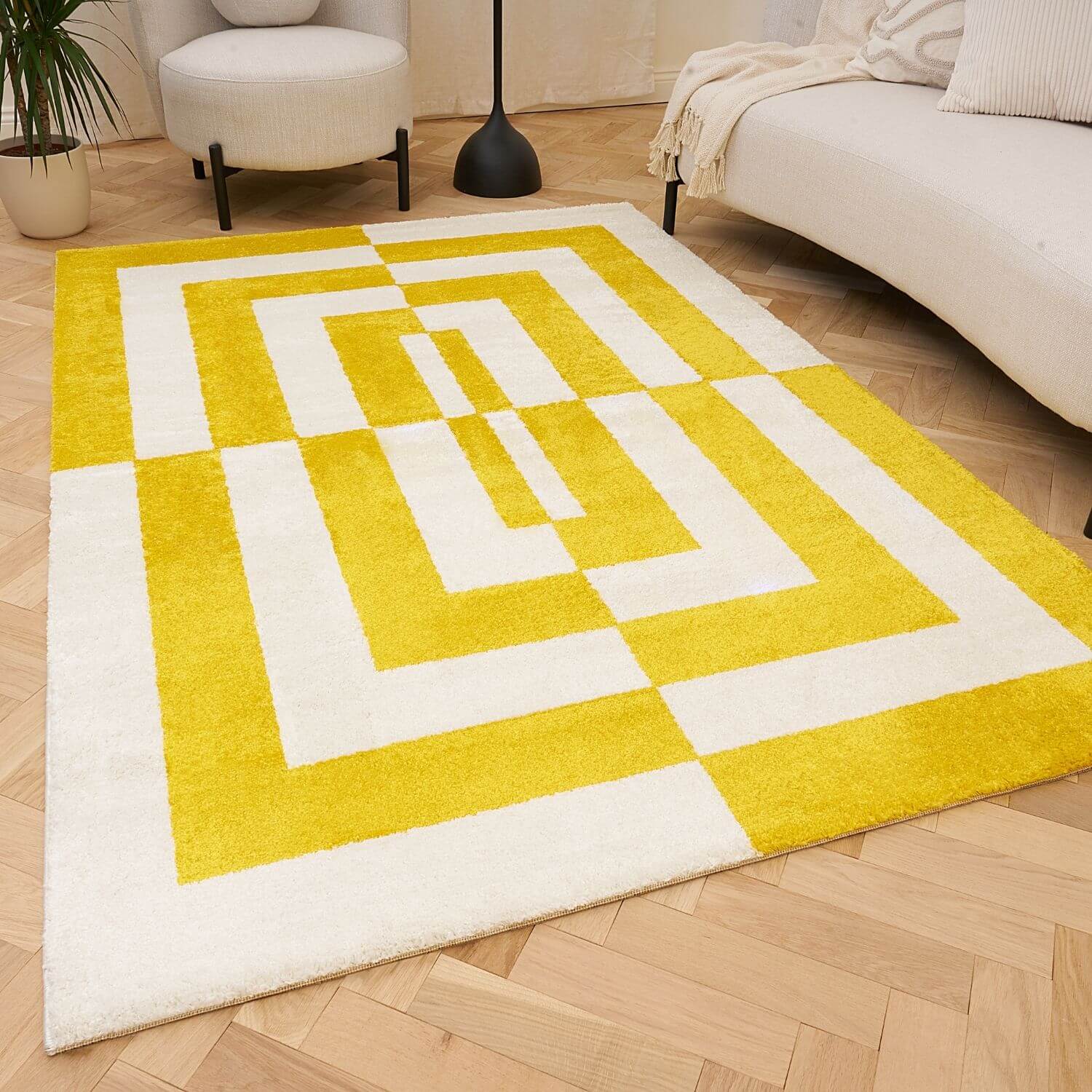 Joli Geometric Yellow & White Rug | Rectangular | 80x150cm − 200x290cm The Rugs