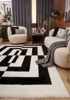 Joli Geometric Black & White Rug | Rectangular | 80x150cm − 200x290cm The Rugs