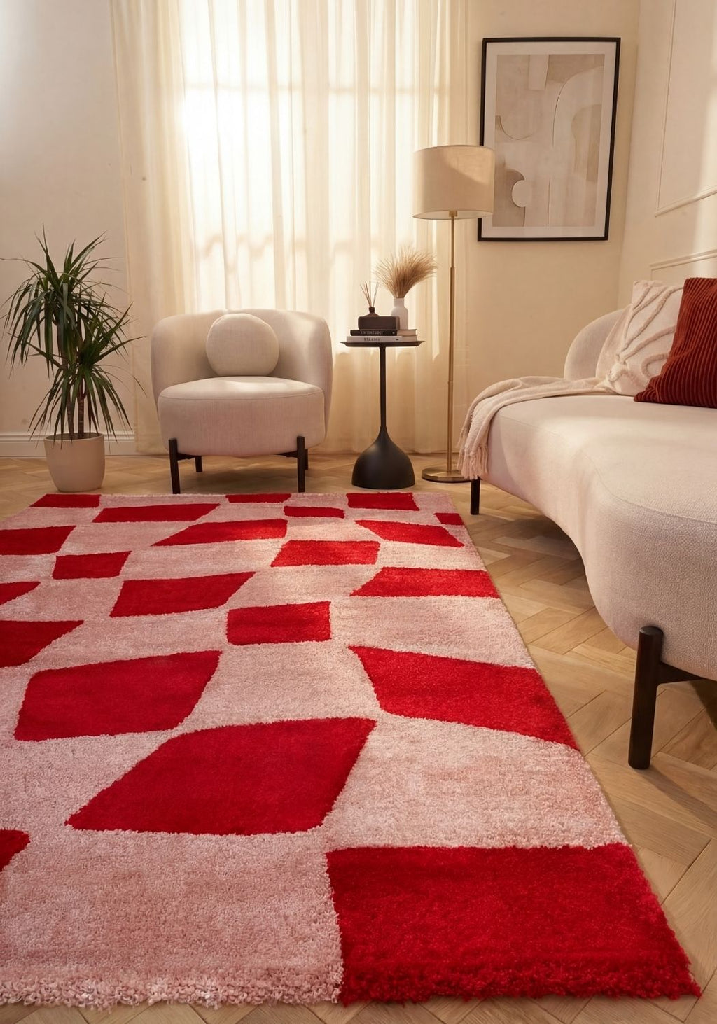 Joli Checkered Red & Pink Rug | Rectangular | 80x150cm − 200x290cm The Rugs