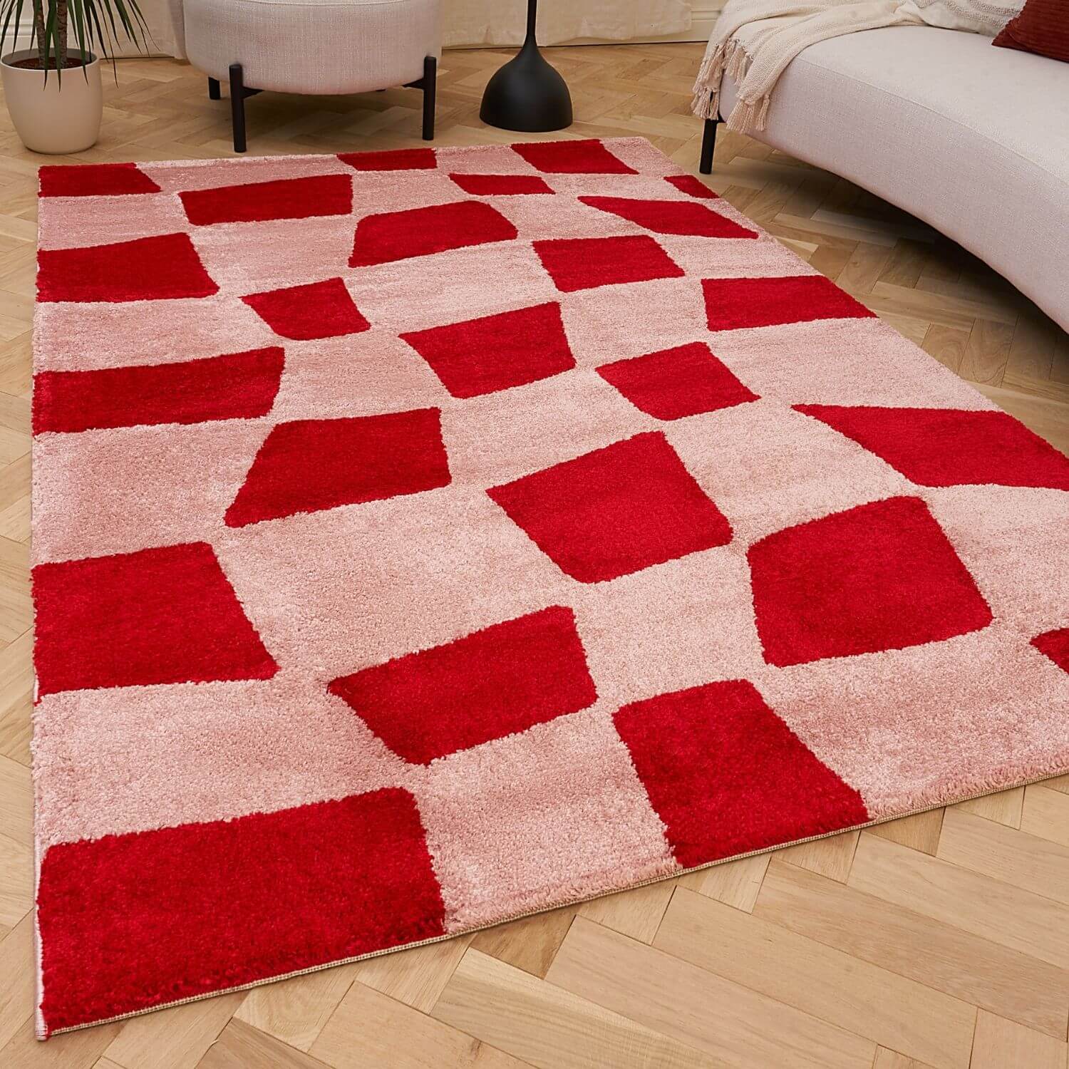Joli Checkered Red & Pink Rug | Rectangular | 80x150cm − 200x290cm The Rugs
