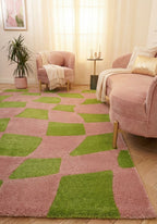 Joli Checkered Green & Pink Rug | Rectangular | 80x150cm − 200x290cm The Rugs