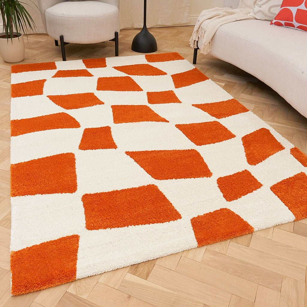 Joli Checkered Orange & White Rug | Rectangular | 80x150cm − 200x290cm The Rugs