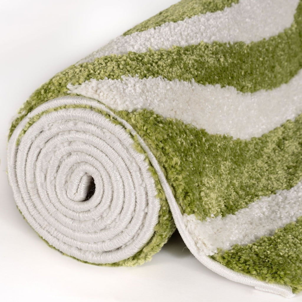 Joli Wavy Stripes Green & White Rug | Rectangular | 80x150cm − 200x290cm The Rugs