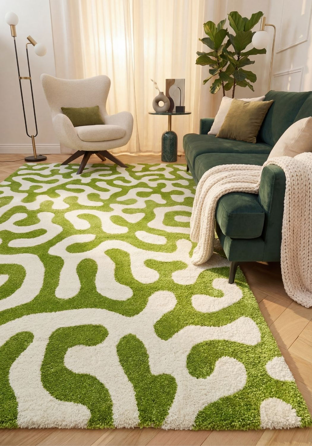 Joli Green & White Doodle Rug | Rectangular | 80x150cm − 200x290cm The Rugs