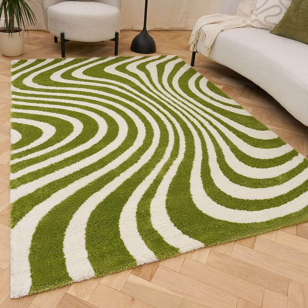 Joli Wavy Stripes Green & White Rug | Rectangular | 80x150cm − 200x290cm The Rugs
