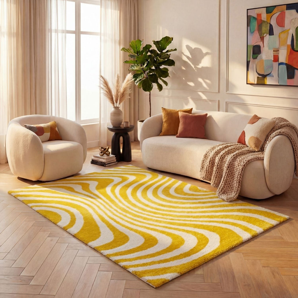 Joli Wavy Stripes Yellow & White Rug | Rectangular | 80x150cm − 200x290cm The Rugs