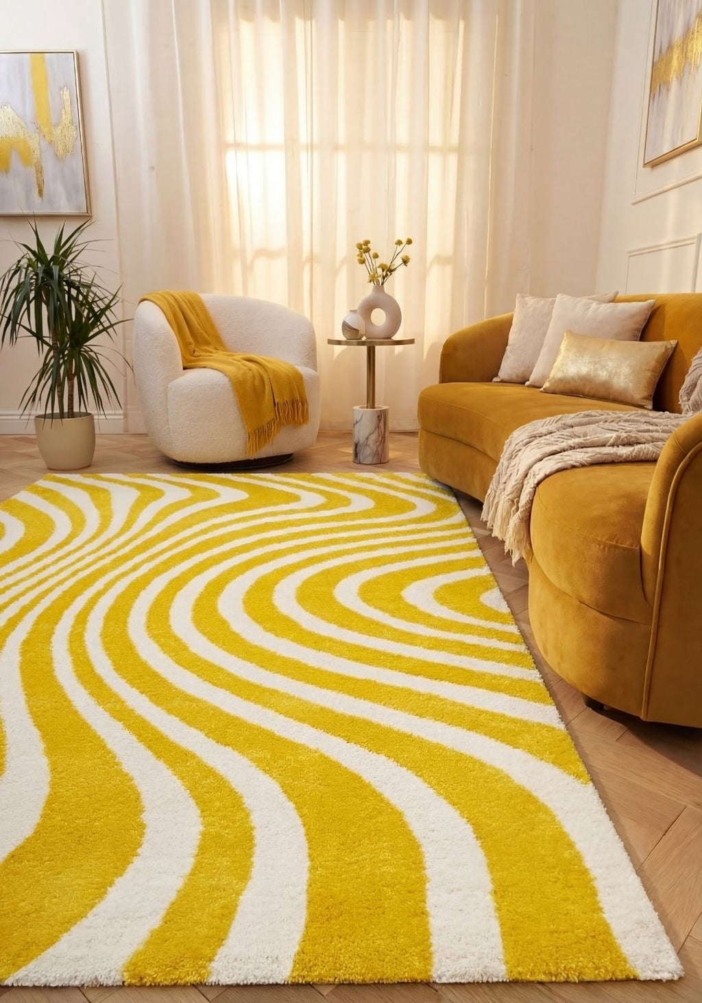 Joli Wavy Stripes Yellow & White Rug | Rectangular | 80x150cm − 200x290cm The Rugs