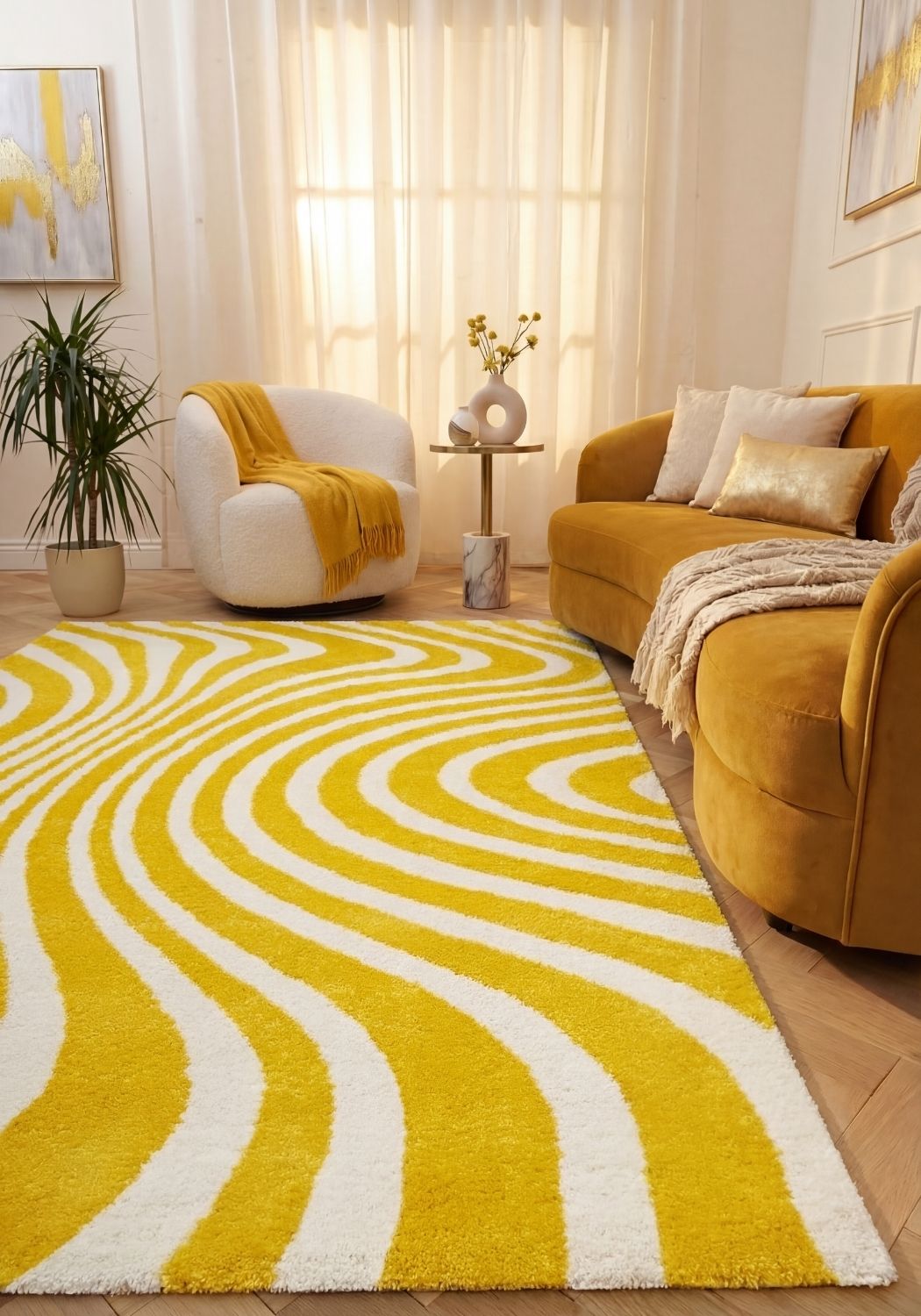 Joli Wavy Stripes Yellow & White Rug | Rectangular | 80x150cm − 200x290cm The Rugs