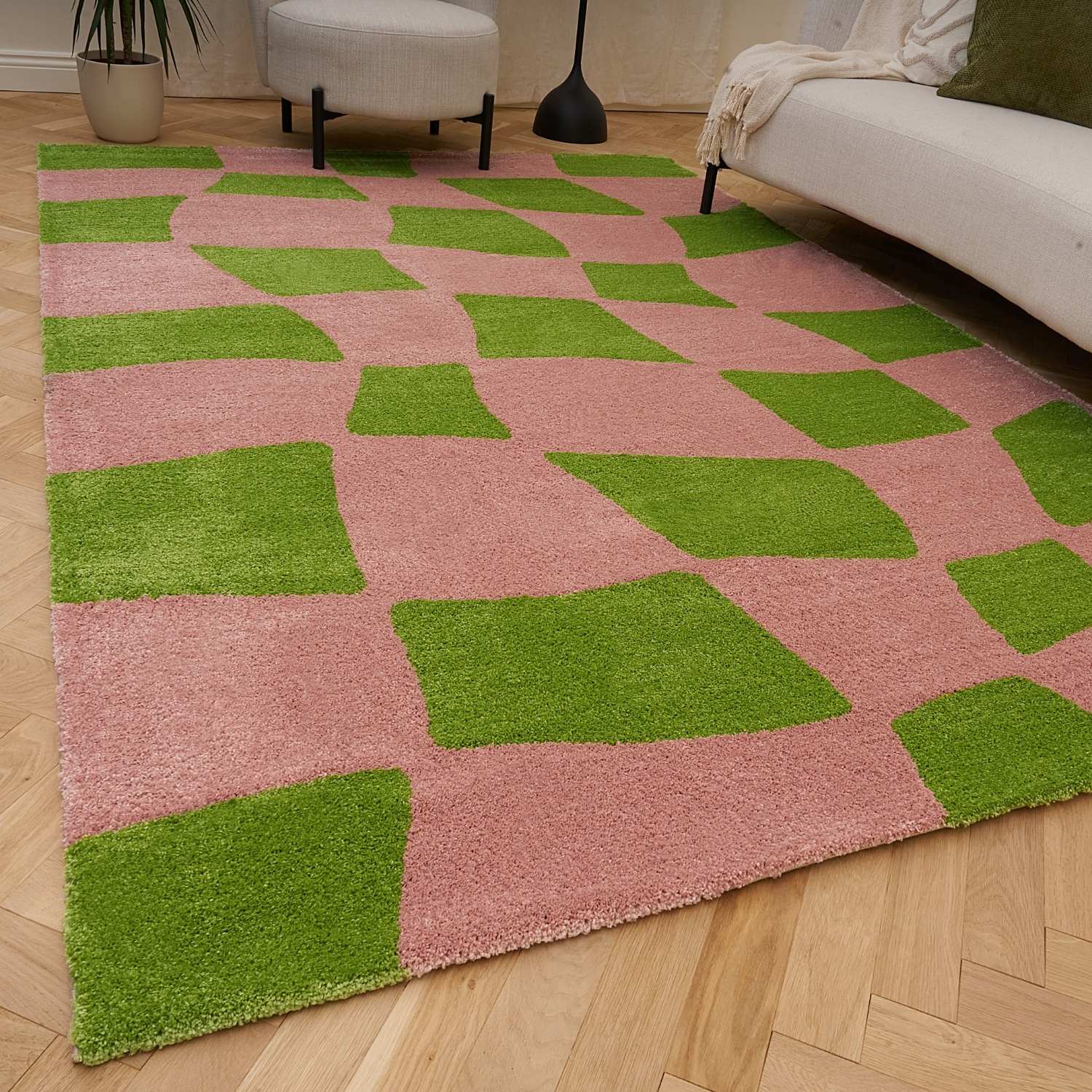 Joli Checkered Green & Pink Rug | Rectangular | 80x150cm − 200x290cm The Rugs