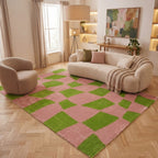 Joli Checkered Green & Pink Rug | Rectangular | 80x150cm − 200x290cm The Rugs